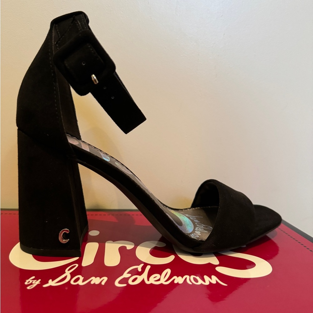 Brand new! Circus by Sam Edelman black suede block heel sandals w/ ankle strap.